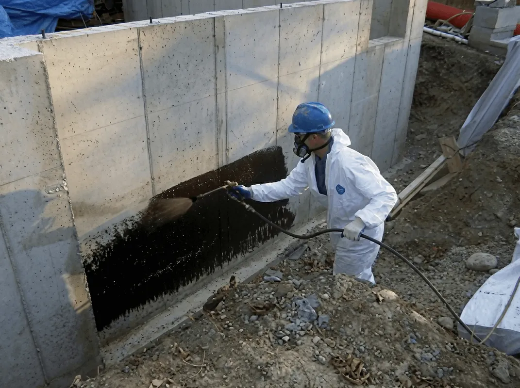 Professional waterproofing the exterior walls of the basement in Manchester, NH