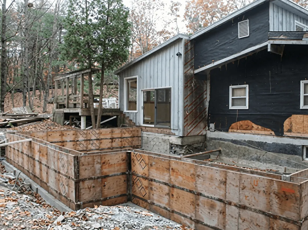 Prepared site with foundation forms for home remodeling and addition project in Manchester, NH